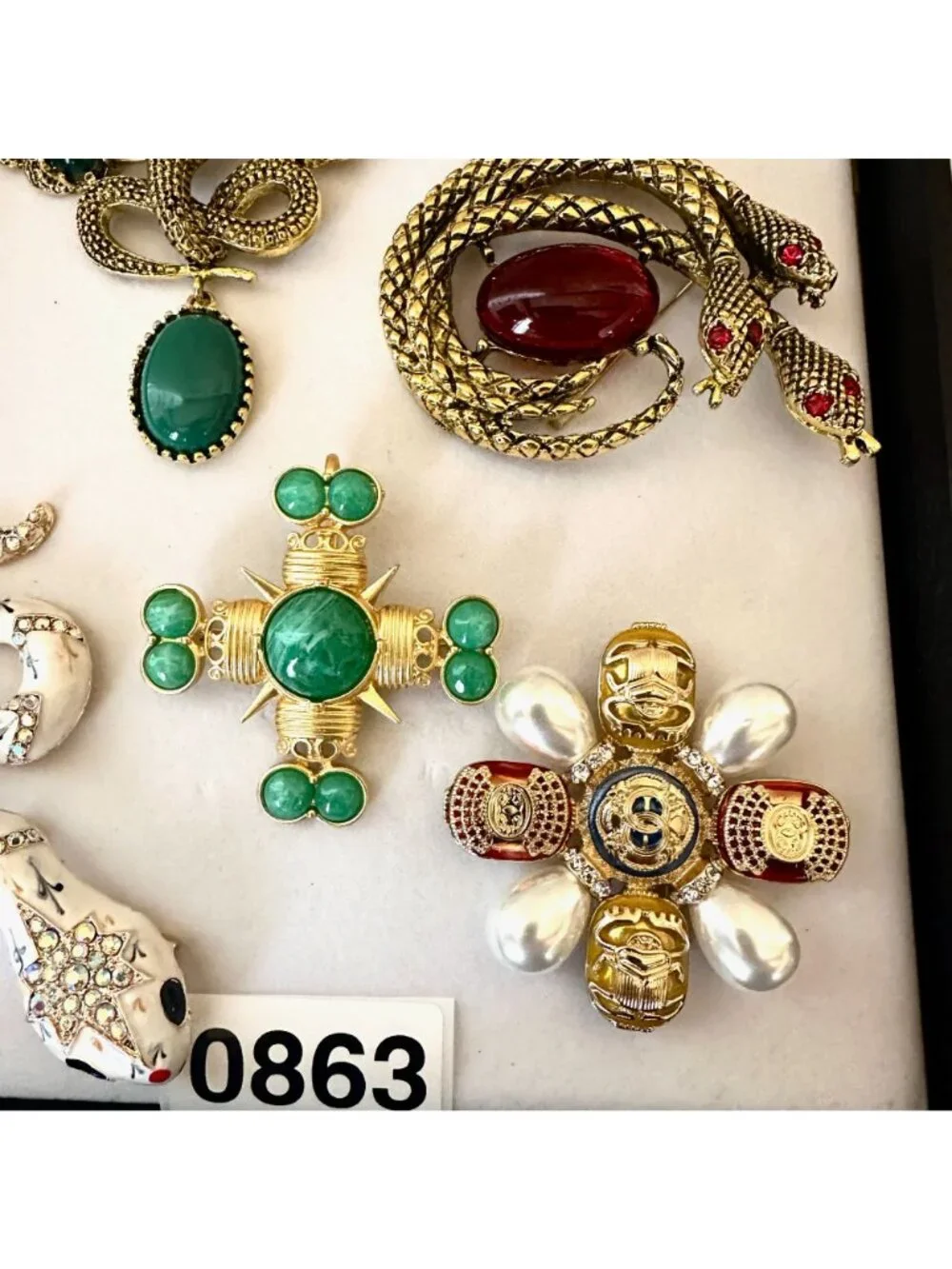 Costume Jewelry Lot Brooches Pins Snakes Maltese Crosses Gold Tone